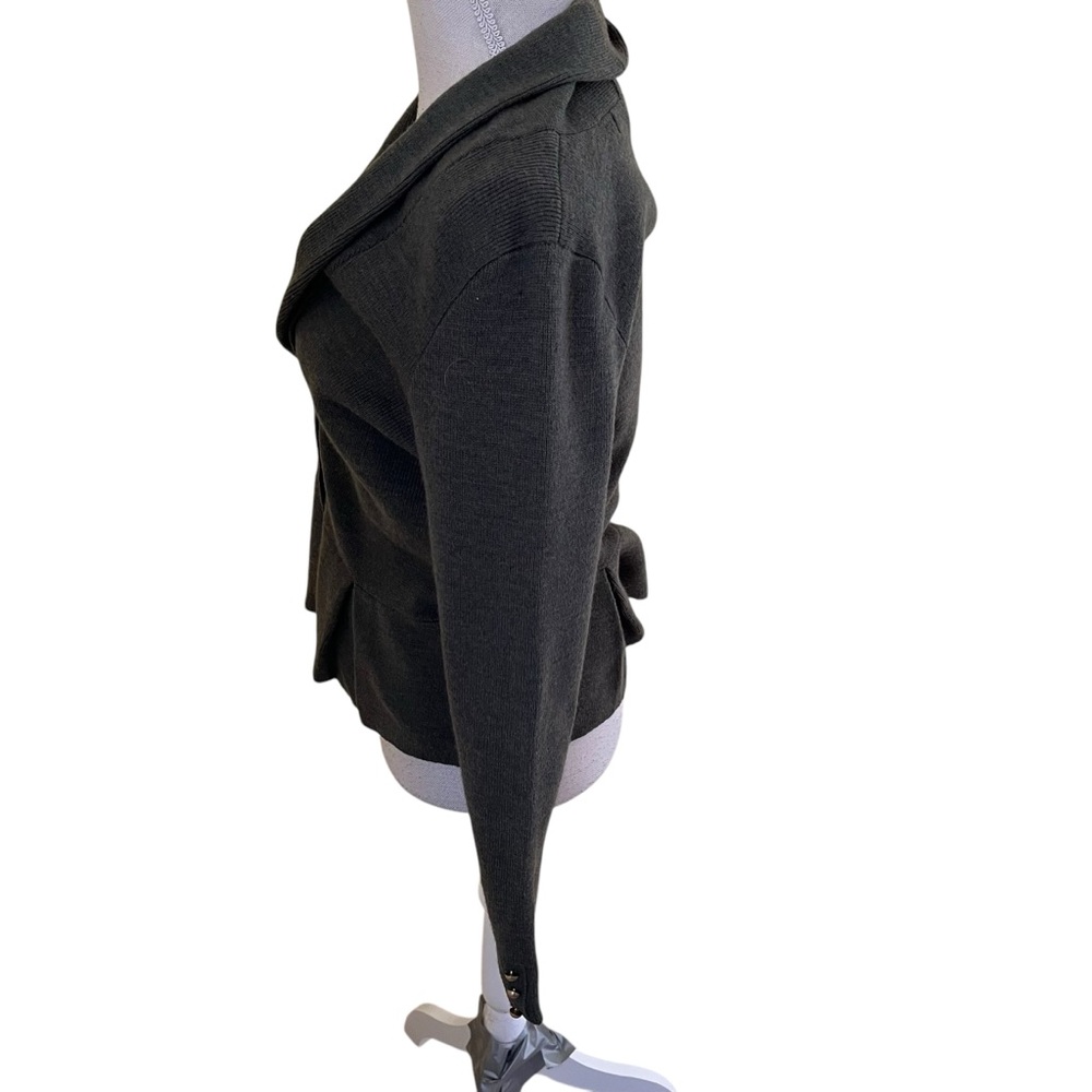Olive Green Peplum Shawl Collar Sweater - Picture 6 of 10